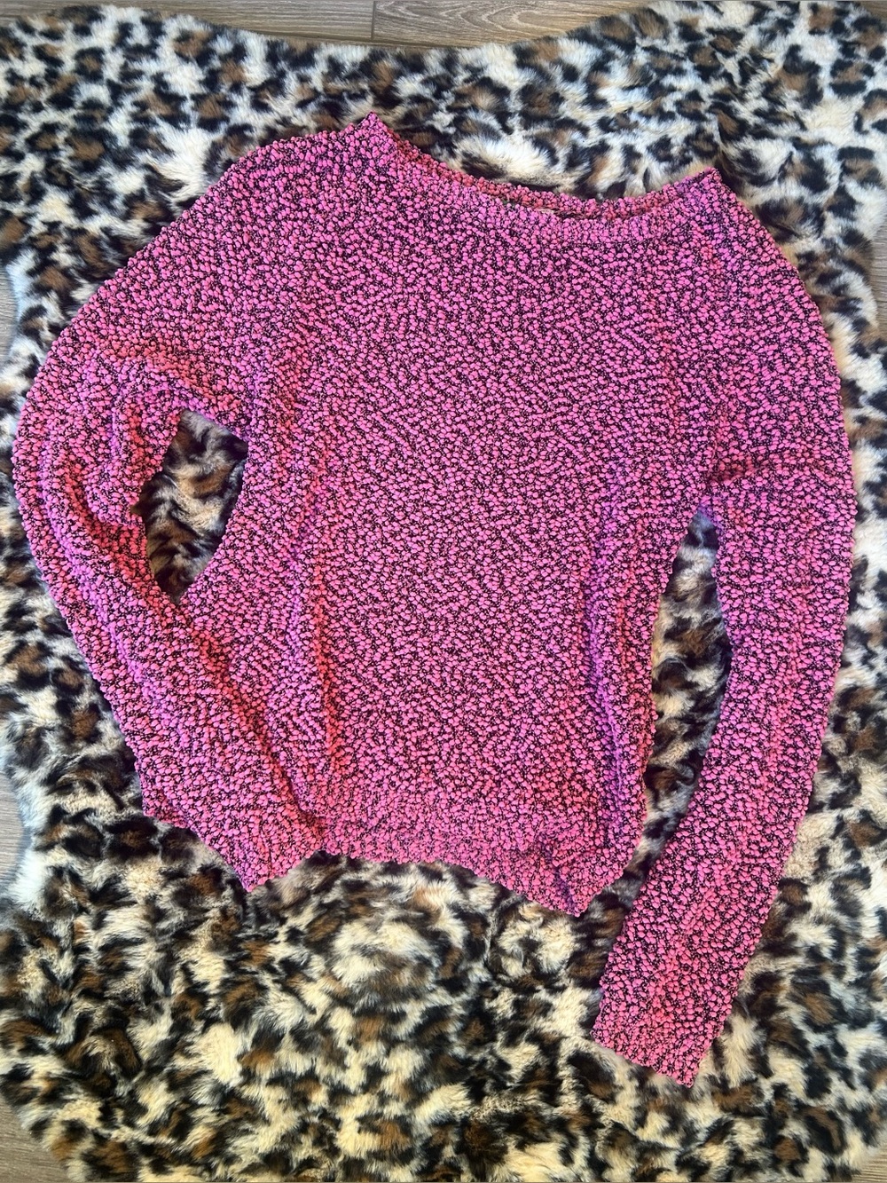 ‘rioGirl’ Fluffy Open-Knit Pink Textured Sweater